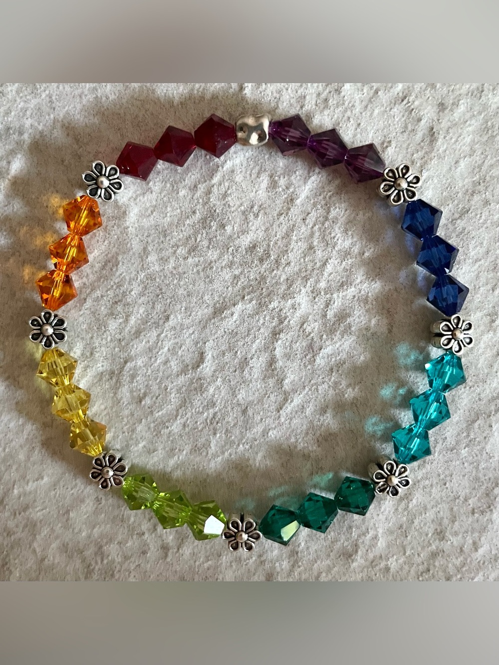 Handmade Rainbow Swarovski Bicone Crystal Antique Silver Stretch Bracelet FIRM